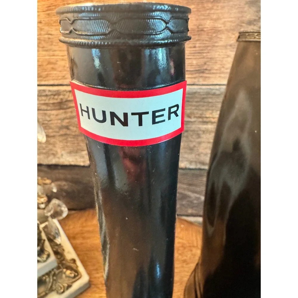 Hunter Original Tall Gloss Rain Boots Black Waterproof Rubber WFT1000RGL US 7F